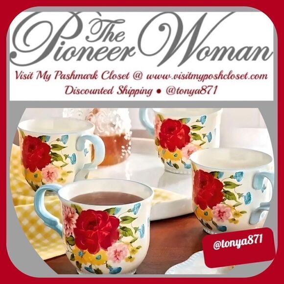 š¦āNewĀ PioneerāWomanāSweetāRoseā15-ozāMugs,āSetāofā4 - Picture 1 of 7